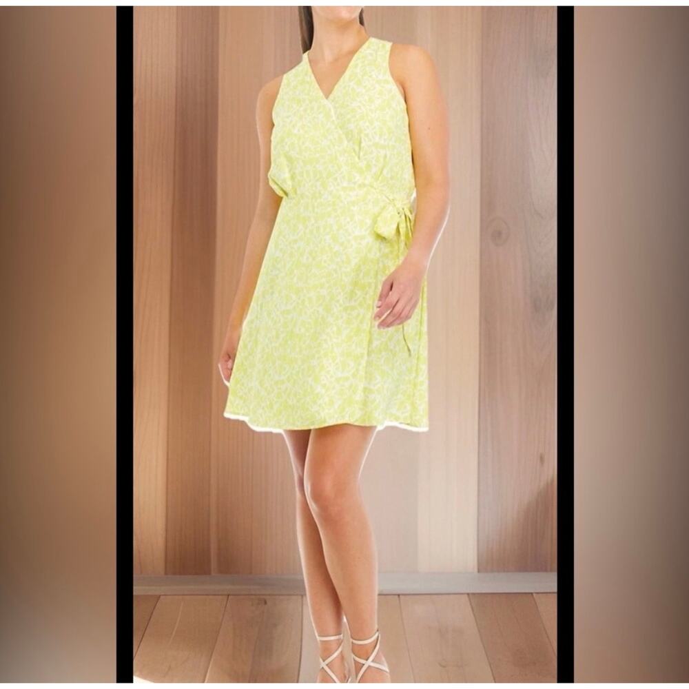 Vince Camuto Bright Lemon Coastal Hues Sleeveless Wrap Dress Xl Nwt